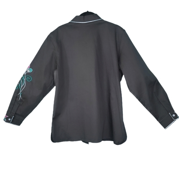 Bob Mackie Wearable Art Black Button-down Embroidered Shirt Size M - Picture 2 of 16